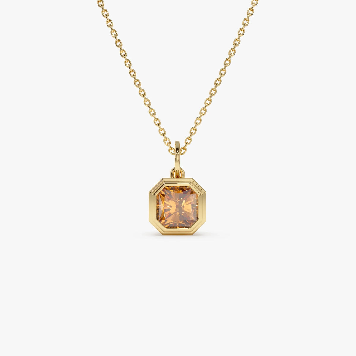 14k Solid Gold Citrine Asscher Cut Necklace 0.97 Carat Bezel Setting