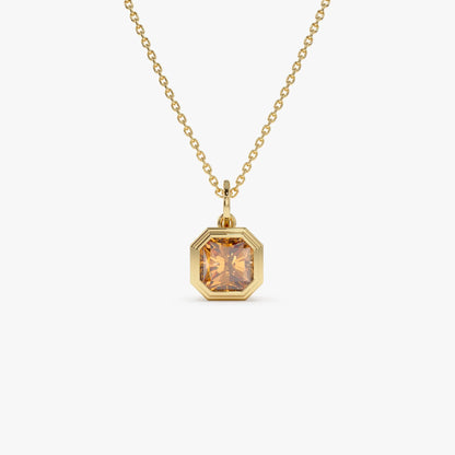 14k Solid Gold Citrine Asscher Cut Necklace 0.97 Carat Bezel Setting