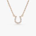 14K Solid Gold Round Diamond Micro Pave Mini Horseshoe Necklace 0.06cttw