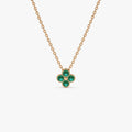 14k Solid Gold Round Emerald 0.15 CTW Clover Beaded Necklace Prong Setting