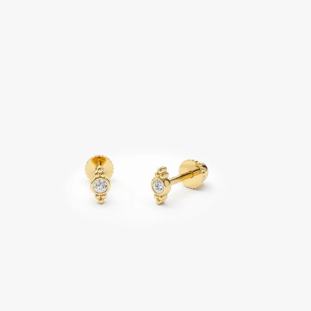 14k Gold Diamond Round Cut Six Dot Helix Piercing Single Earring 0.04 ctw