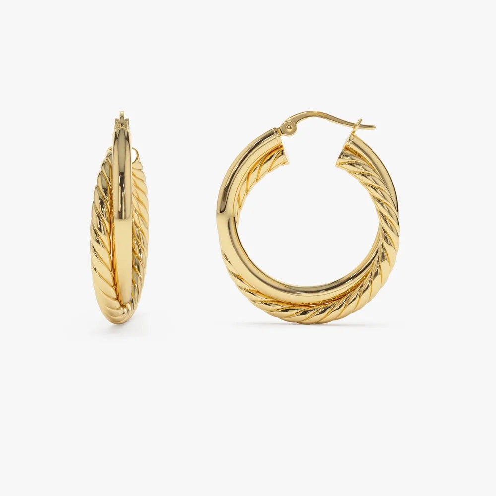 14k Solid Gold Intertwined Hoop Earrings 30mm