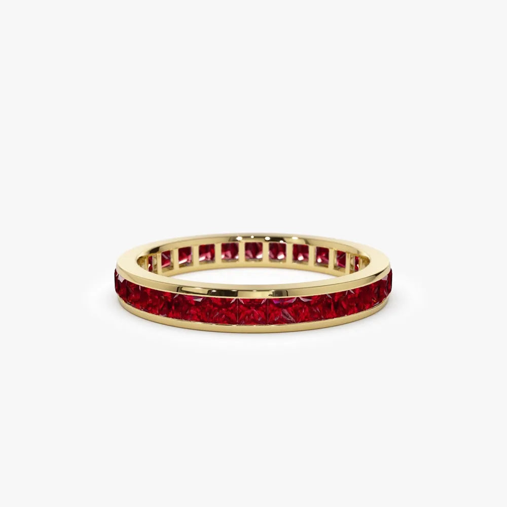 14k Gold Ruby Princess Cut Full Eternity Ring Channel Setting 1.85 ctw
