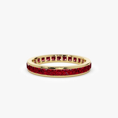 14k Gold Ruby Princess Cut Full Eternity Ring Channel Setting 1.85 ctw