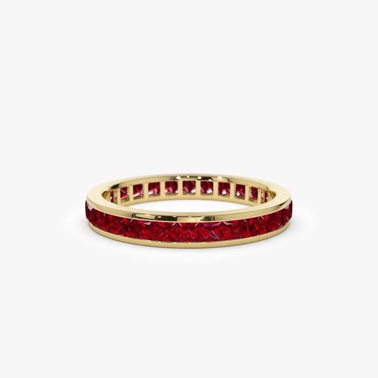 14k Gold Ruby Princess Cut Full Eternity Ring Channel Setting 1.85 ctw