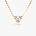 14K Solid Gold Round and Baguette Diamond Triangle Pendant Necklace 0.23ctw