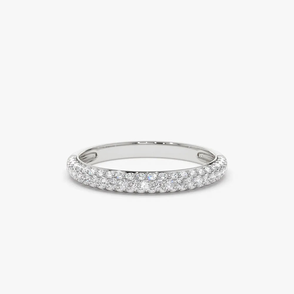 14k Gold 0.49ctw Round Diamond 3 Row Micro Pave Half Eternity Band