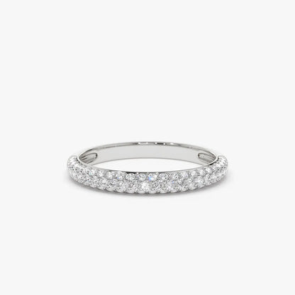 14k Gold 0.49ctw Round Diamond 3 Row Micro Pave Half Eternity Band