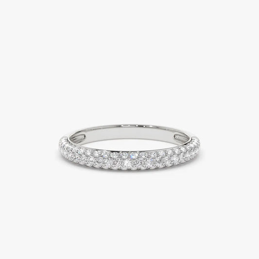 14k Gold 0.49ctw Round Diamond 3 Row Micro Pave Half Eternity Band
