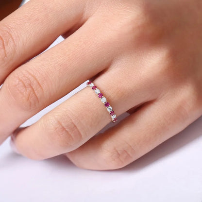 14k Gold Ruby and Diamond Round Cut Shared Prong Wedding Ring Band 0.43 ctw