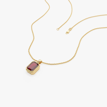 14k Solid Gold Garnet Emerald Cut Vertical Pendant 1.2 Carat Bezel Setting