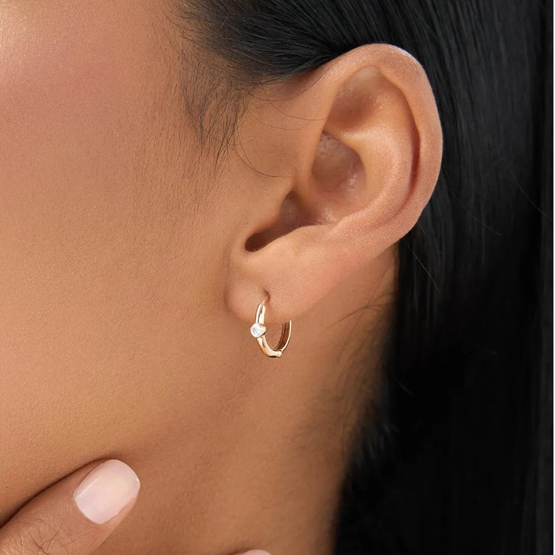 14k Gold Diamond Round Cut Bezel Setting Hoop Earrings 0.14 ctw