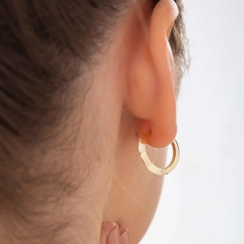 14k Solid Gold Flat Hoop Earrings 15mm Inner Diameter 1.90mm Width