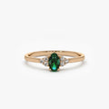 14K Gold Oval Emerald and Round Diamond Ring 0.38 CTW Handcrafted Custom Jewelry