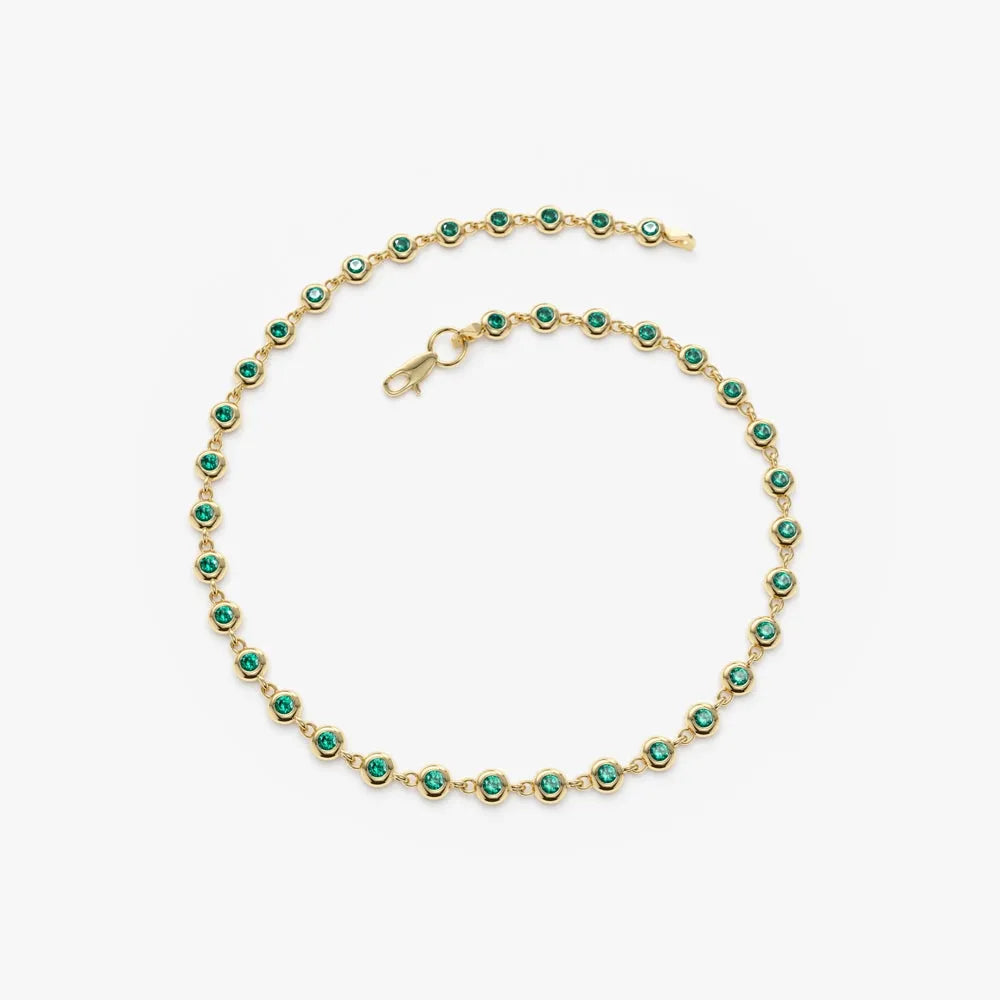 14k Gold 0.80ctw Round Emerald Bezel Set Tennis Bracelet