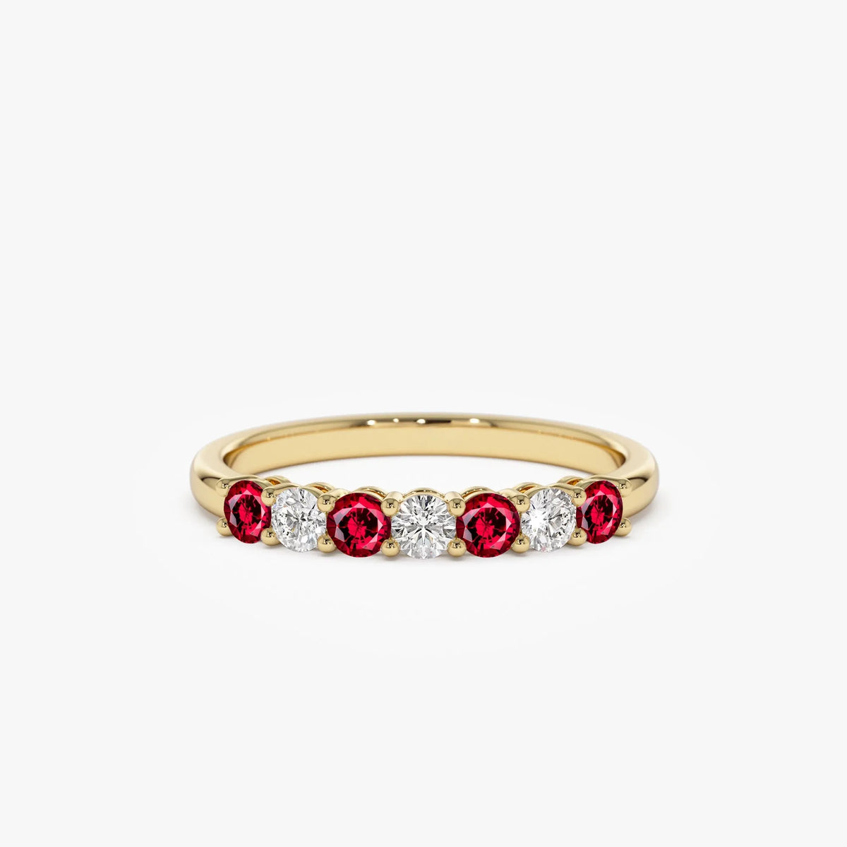 14k Gold Ruby and Diamond Round Cut 7 Stone Basket Setting Wedding Ring 0.43 ctw
