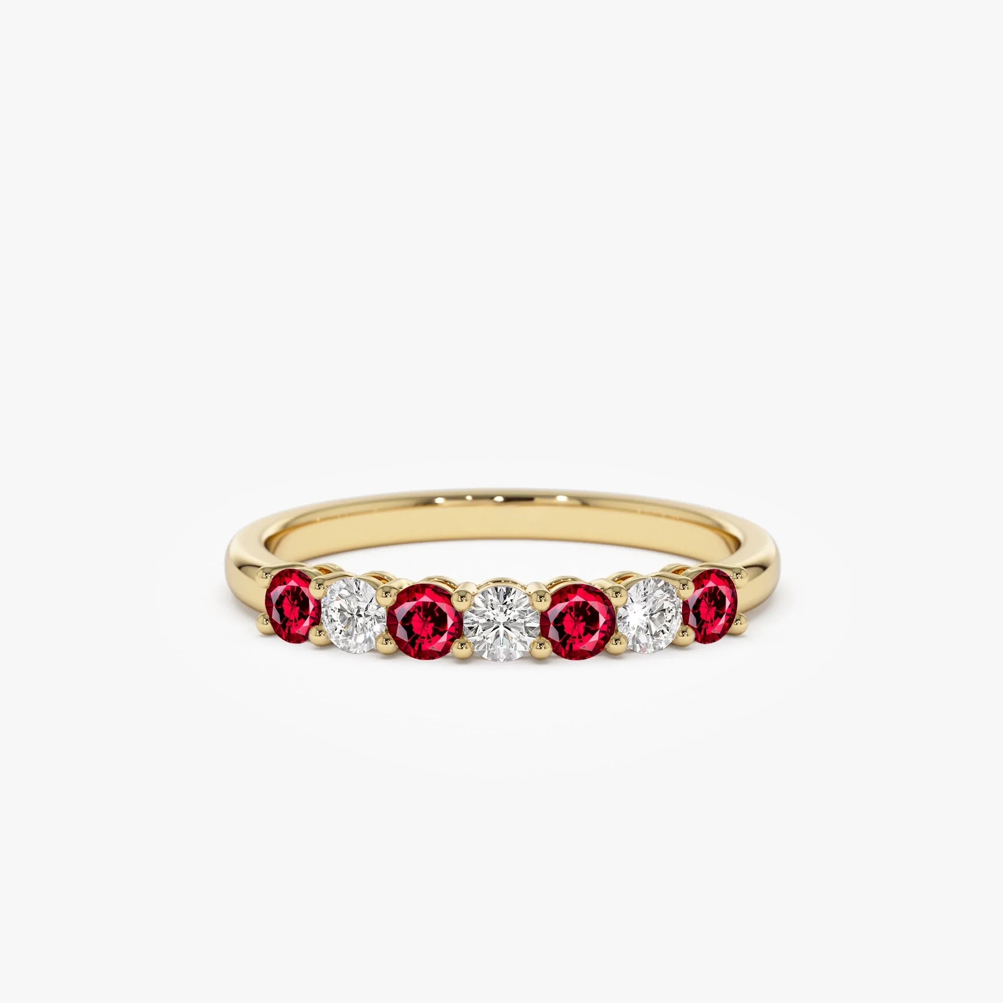 14k Gold Ruby and Diamond Round Cut 7 Stone Basket Setting Wedding Ring 0.43 ctw