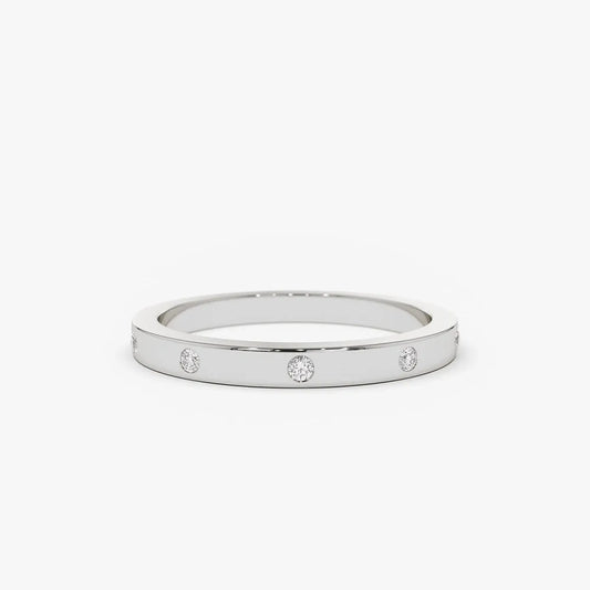 14K Solid Gold Round Diamond Burnish Set Wedding Ring 0.10 Carat