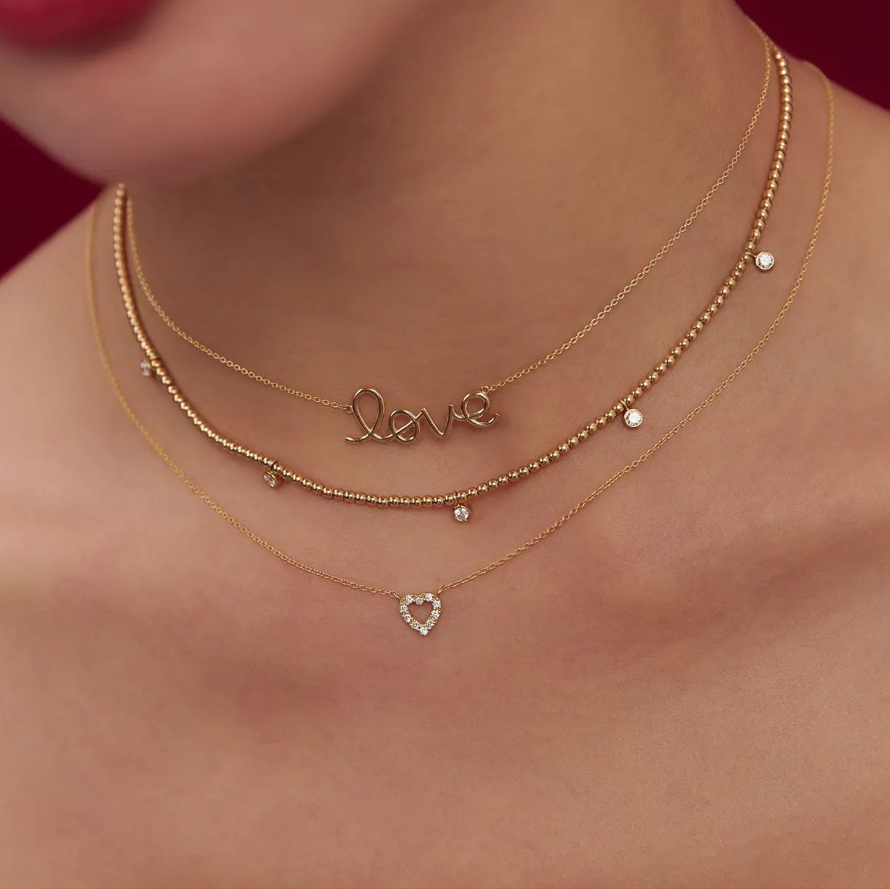 14k Solid Gold Wire Script Love Word Pendant Necklace