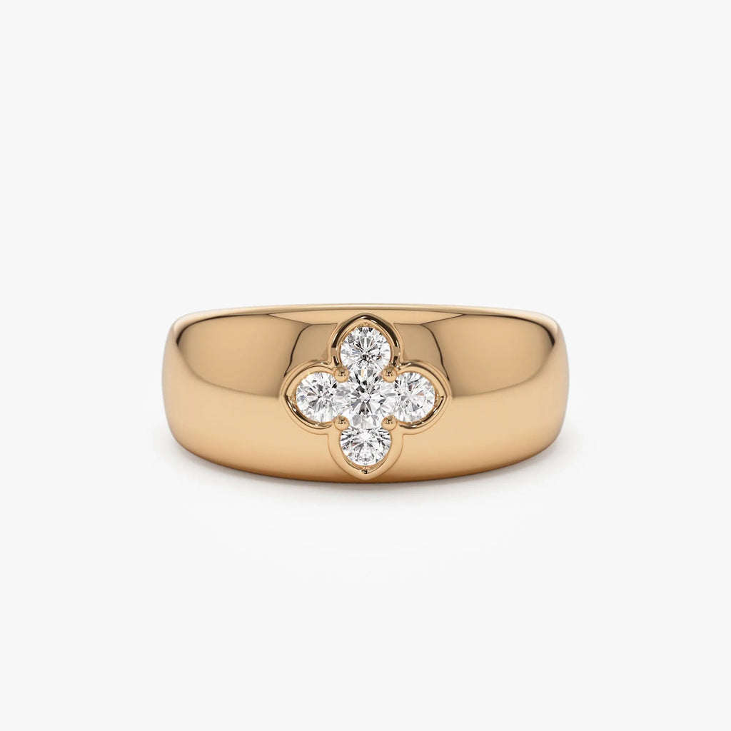14k Solid Gold 0.30ctw Round Diamond Chunky Clover Ring
