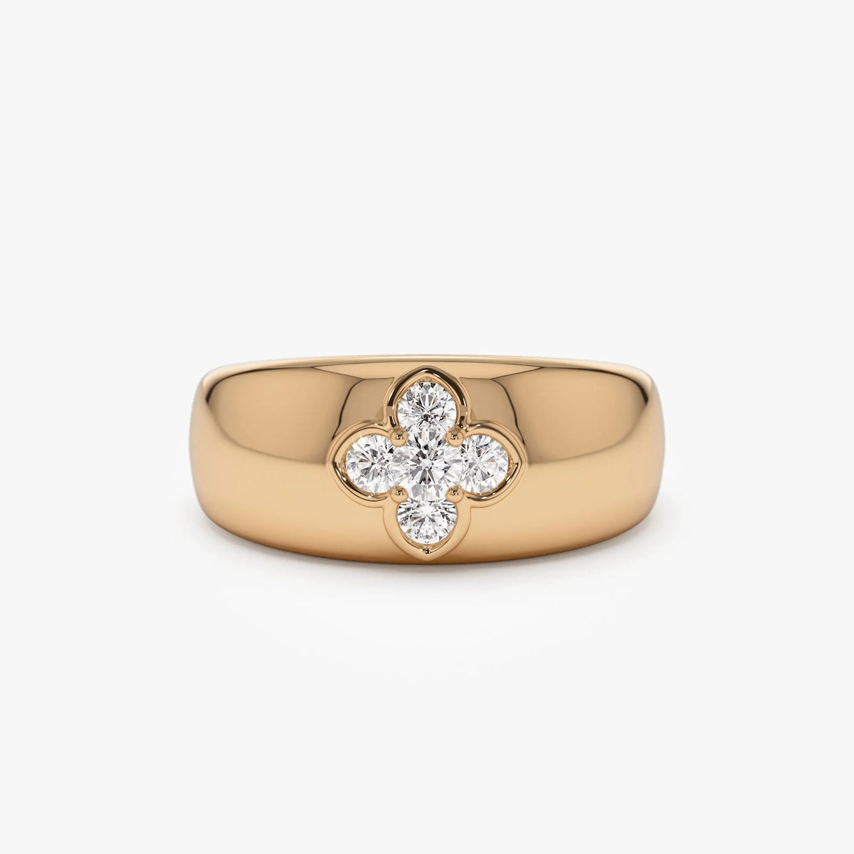 14k Solid Gold 0.30ctw Round Diamond Chunky Clover Ring