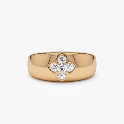 14k Solid Gold 0.30ctw Round Diamond Chunky Clover Ring