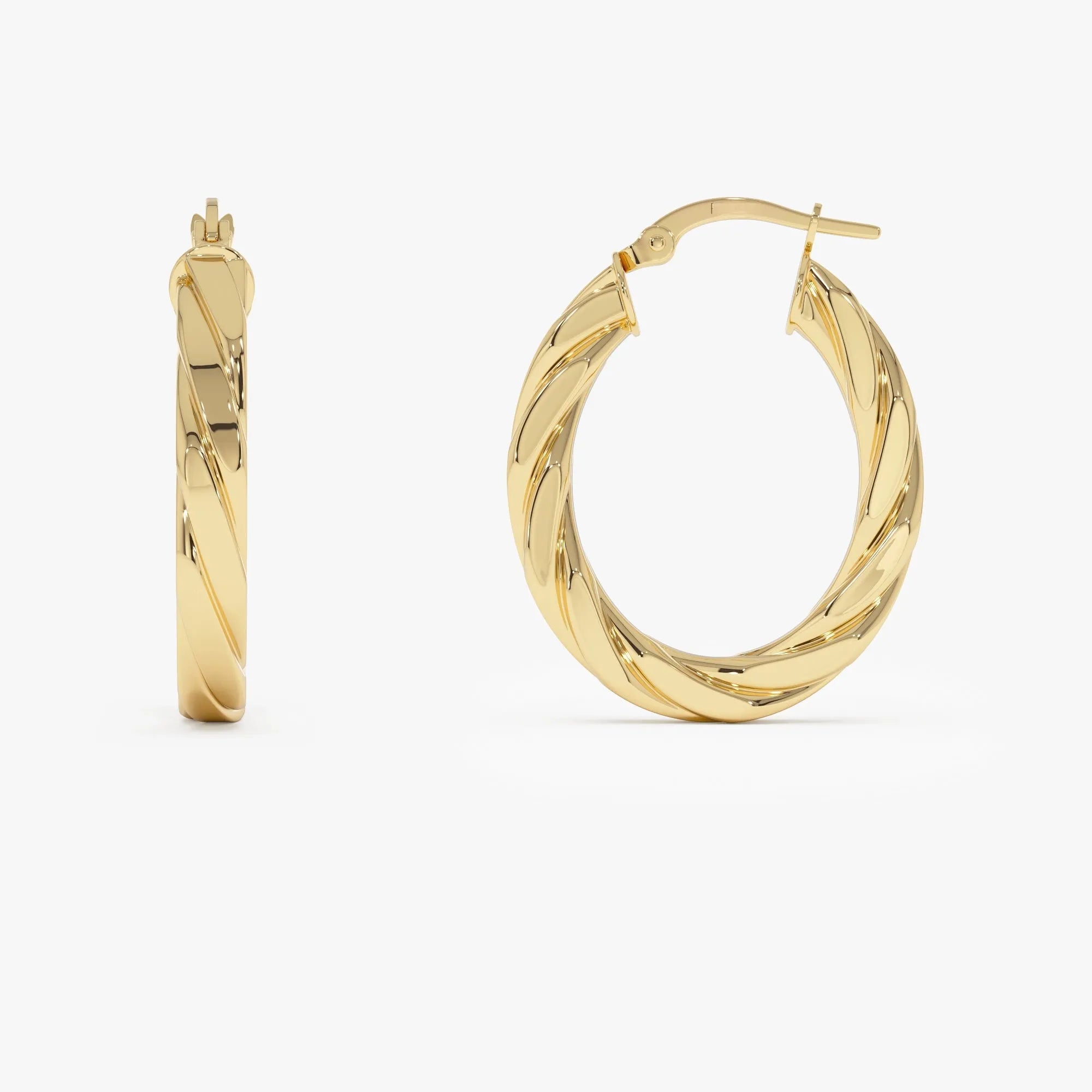 14k Yellow Gold Bold Twisted Oval Hoop Earrings 28mm 3.75mm Width
