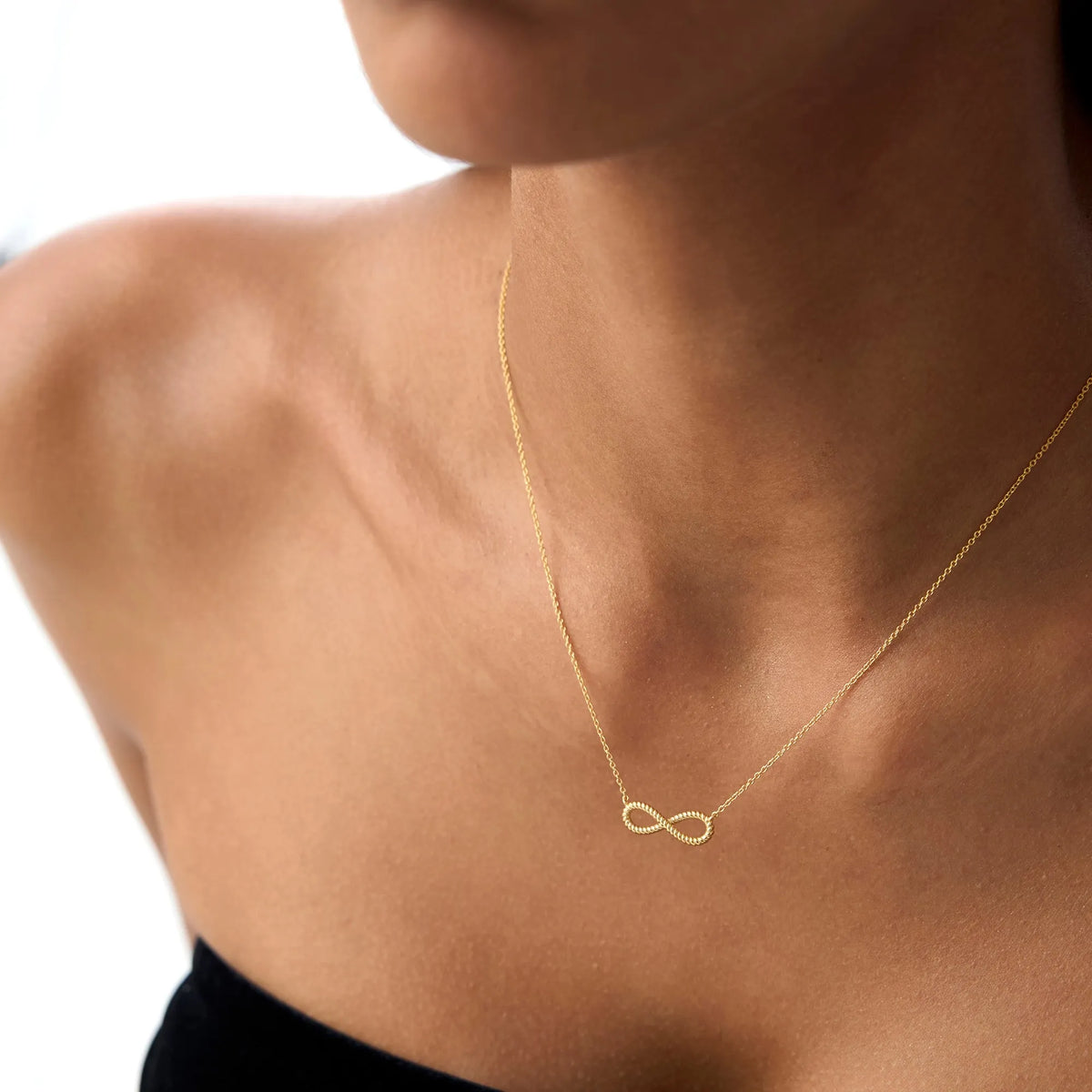 14k Solid Gold Twist Rope Infinity Pendant Necklace