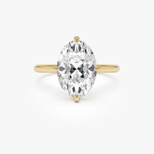 14k Gold 3.00 Carat Oval Lab Grown Diamond Engagement Ring Prong Setting