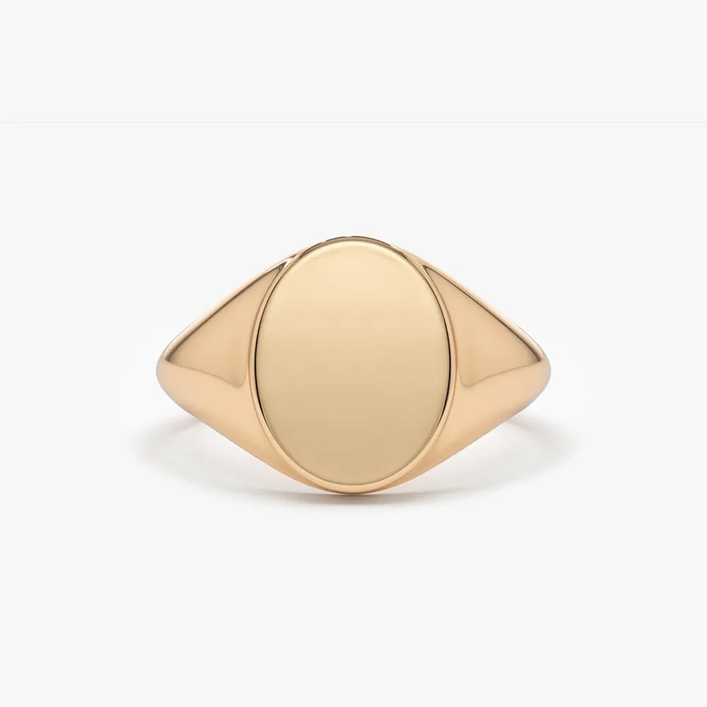 14K Gold Oval Signet Ring Engravable Personalized Initial Handcrafted Custom Jewelry