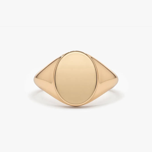 14K Gold Oval Signet Ring Engravable Personalized Initial Handcrafted Custom Jewelry