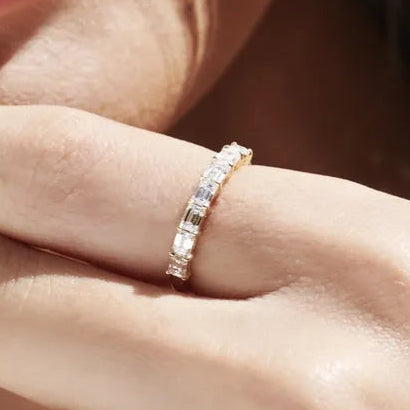 14k Gold 0.75 CTW Emerald Cut Diamond Horizontal Prong Set Wedding Band