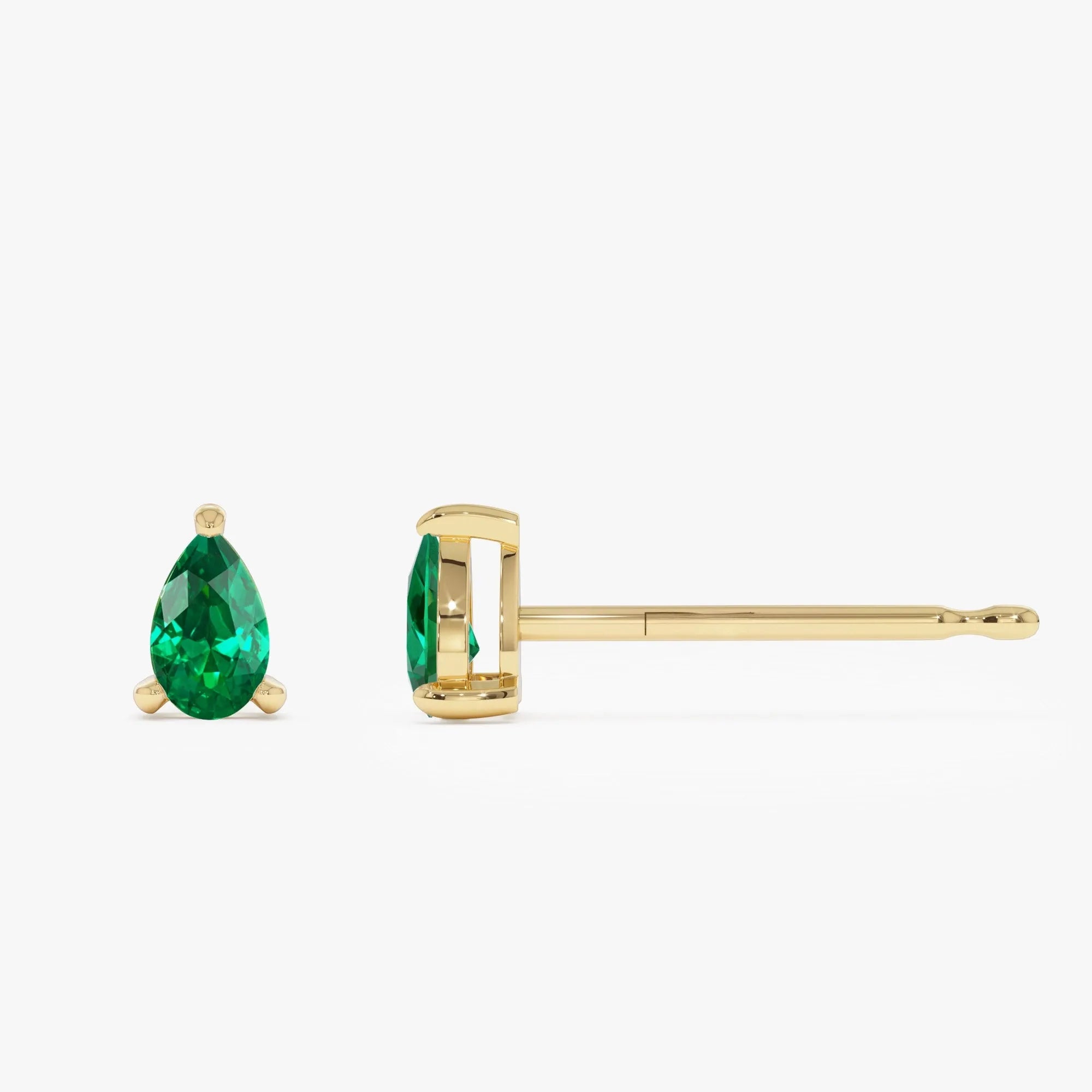 14K Solid Gold Pear Shaped Emerald Stud Earrings 0.40 CTW