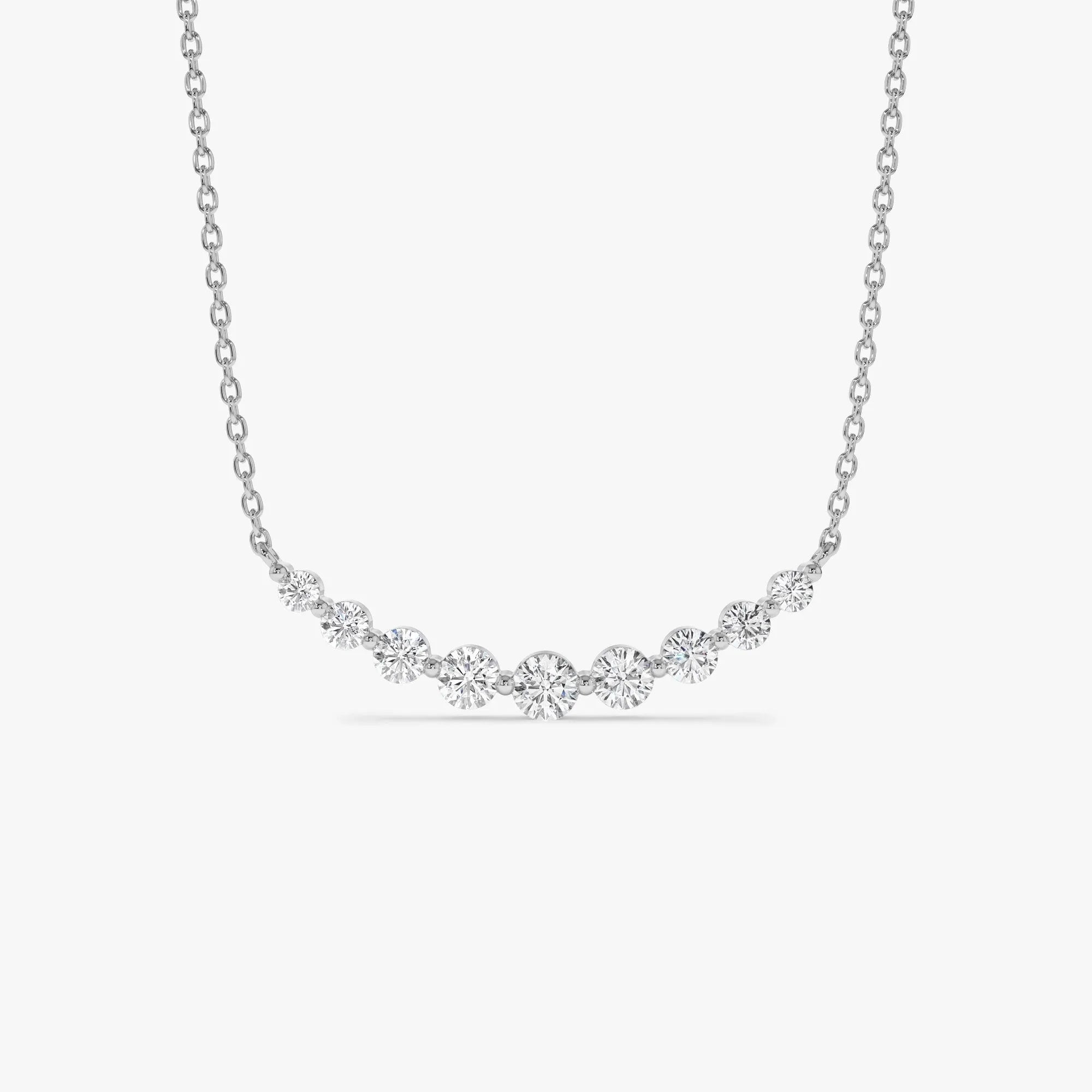 14K Solid Gold 0.50 CTW Round Diamond Shared Prong Curved Necklace