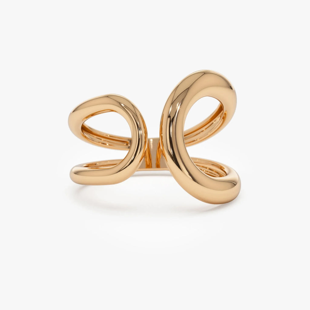 14k Solid Gold Bold Graduated Wide Band Statement Ring