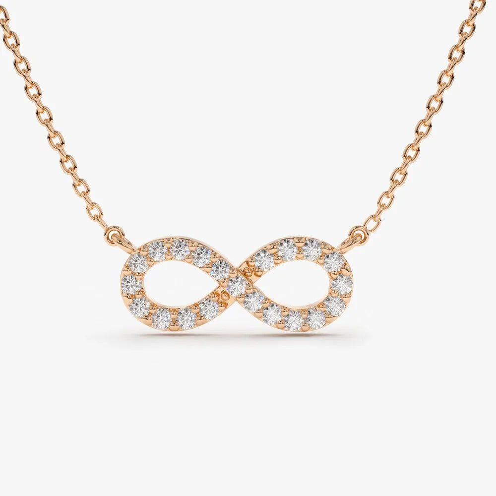 14K Gold 0.15ctw Round Diamond Micro-Pave Infinity Pendant Necklace