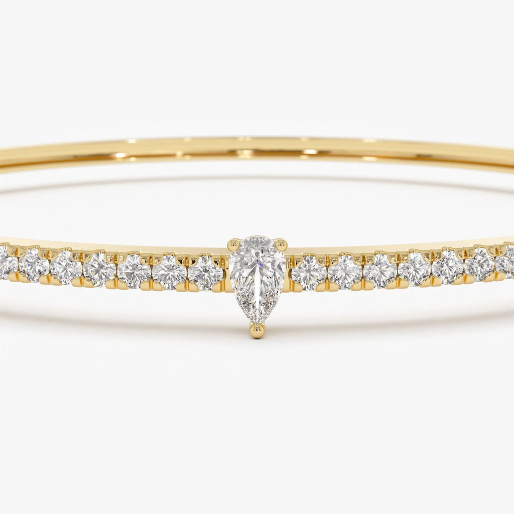 14K Solid Gold 1.05 CTW Pear and Round Diamond Bangle
