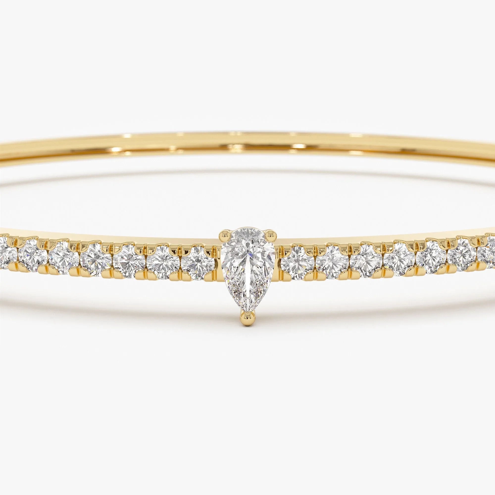 14K Solid Gold 1.05 CTW Pear and Round Diamond Bangle