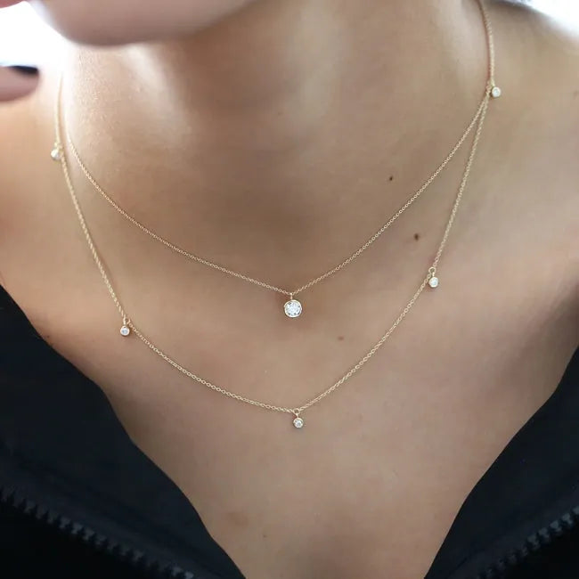 14K Gold 5 Diamond Dangle Necklace Elegant Everyday Sparkle