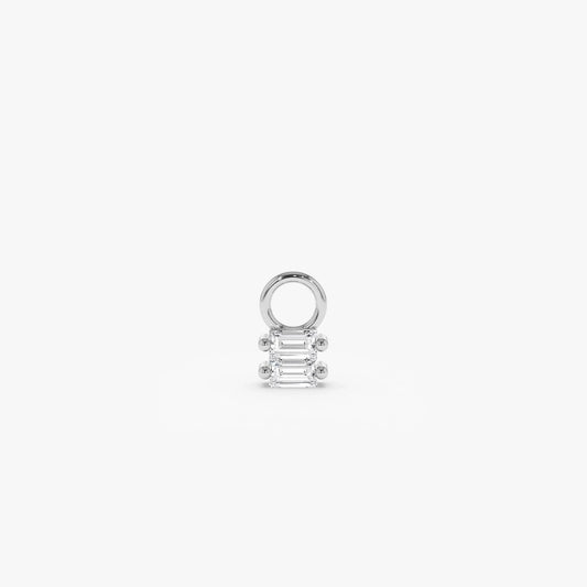 14k Gold Diamond Baguette Cut Double Hoop Charm 0.06 ctw