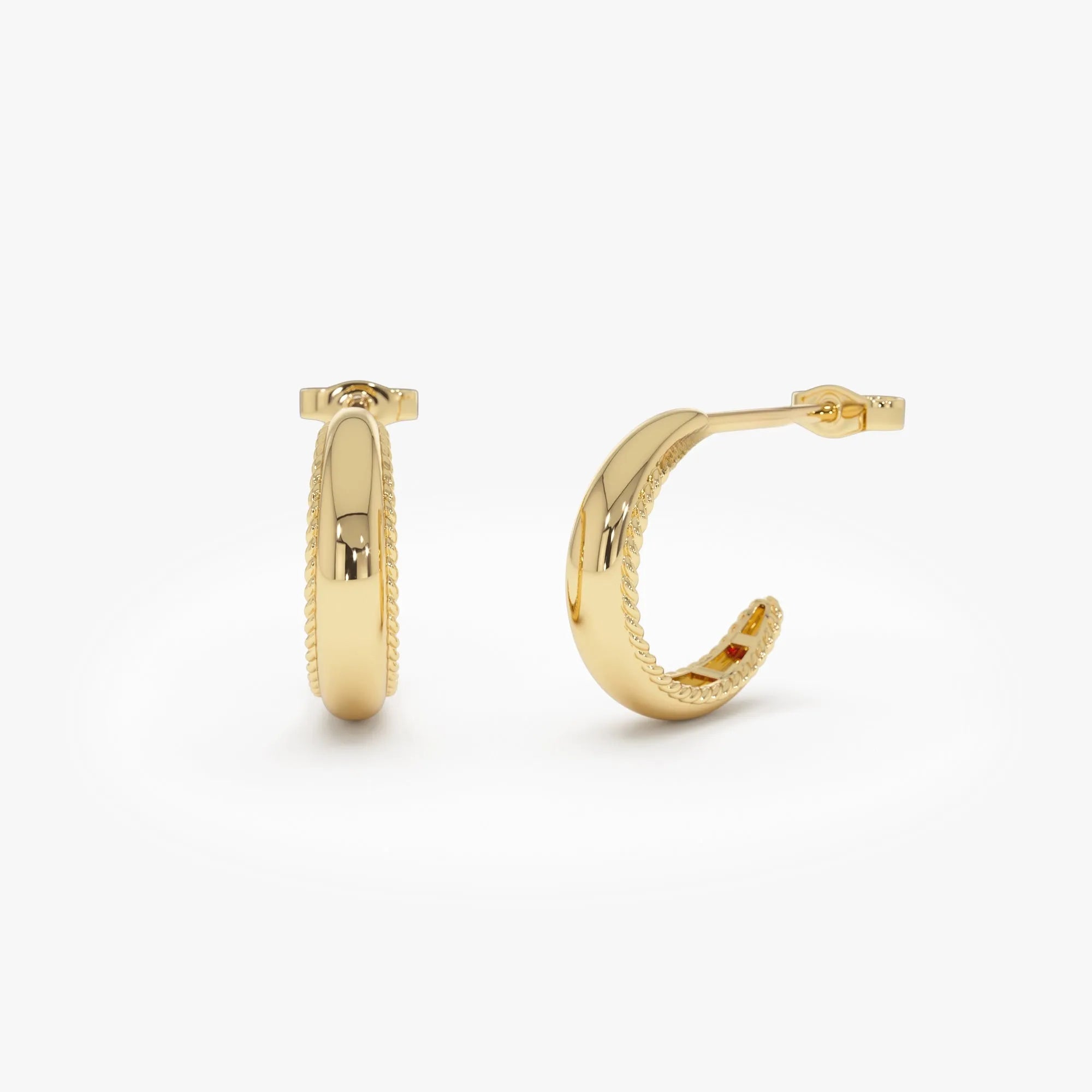 14k Gold Rope Edge Hoop Earrings 12mm 4mm Width