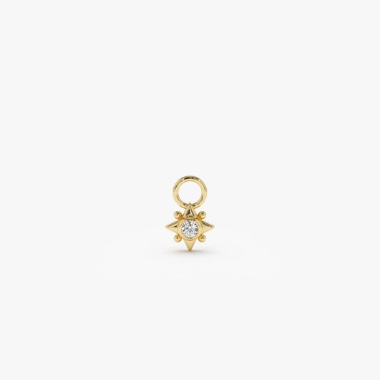 14k Gold Diamond Starburst Hoop Earring Charm 0.03 ctw