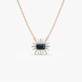 14k Solid Gold Sapphire and Diamond Emerald Cut Tapered Baguette Necklace 0.65 Carat