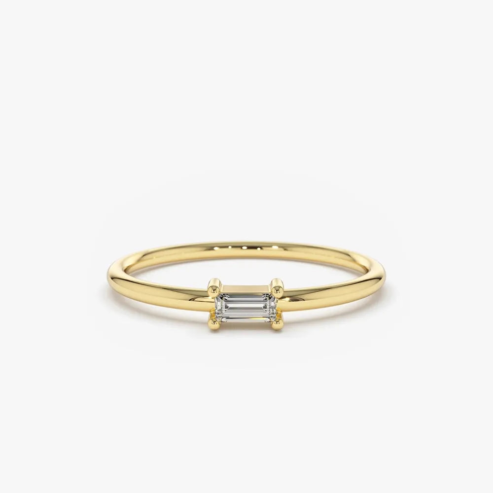 14K Solid Gold Baguette Cut Diamond Solitaire Ring 0.14 CTW Prong Setting