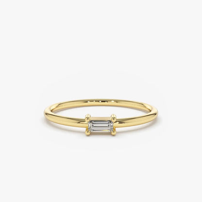 14K Solid Gold Baguette Cut Diamond Solitaire Ring 0.14 CTW Prong Setting