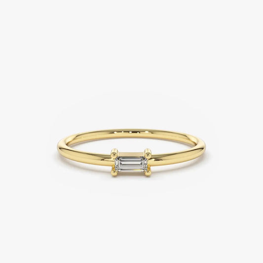 14K Solid Gold Baguette Cut Diamond Solitaire Ring 0.14 CTW Prong Setting