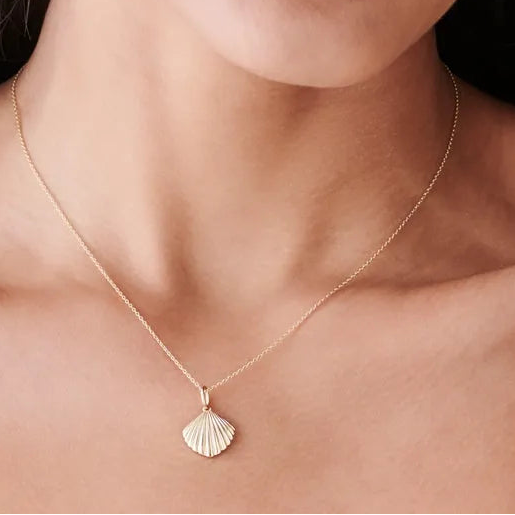 14k Solid Gold Shell Charm Pendant Necklace Coastal Beach Inspired