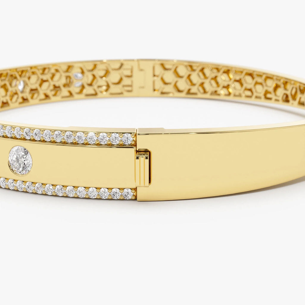 14K Solid Gold 2.00 CTW Round Diamond Flush Set Pave Edge Bangle