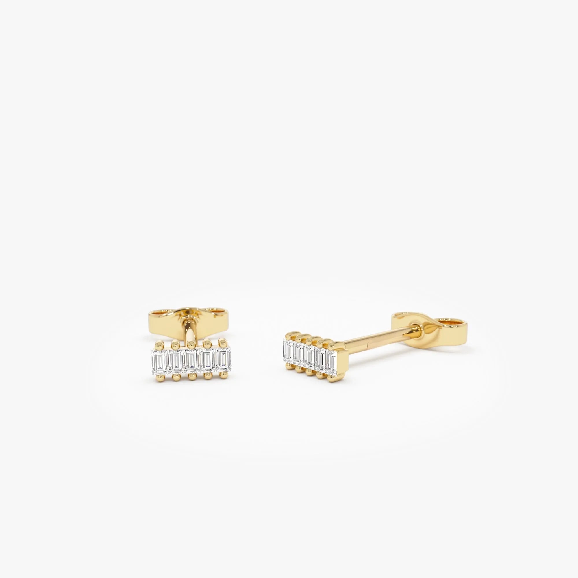 14k Gold Diamond Baguette Cut Bar Stud Earrings 0.10 ctw