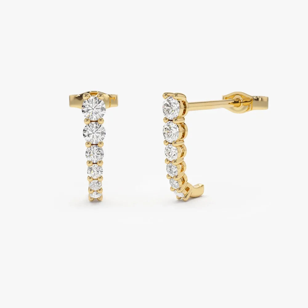 14k Gold Diamond Round Cut Graduated Stud Earrings Prong Setting 0.49 ctw